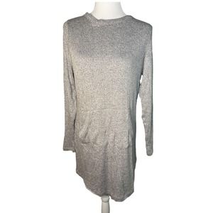 Any Body Women's Kangaroo-Pocket Sweater Dress XS Gray Crew Neck Long Sleeve-New